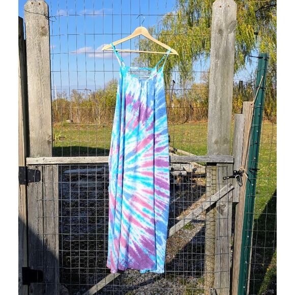 Aruba Blue Tie Dyed Boho Hippie Maxi Dress M - Picture 2 of 8